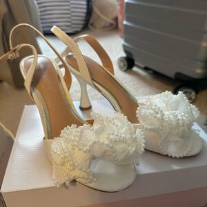 Chinese Laundry White Heels with Floral Accents